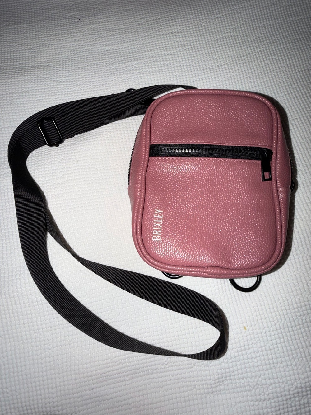 BRIXLEY Pink Pebbled Mini Crossbody with Adjustable Black Strap